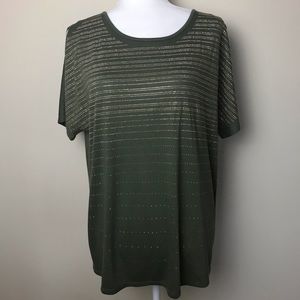 NWT Dress Barn Olive Green Gold Studded Blouse
